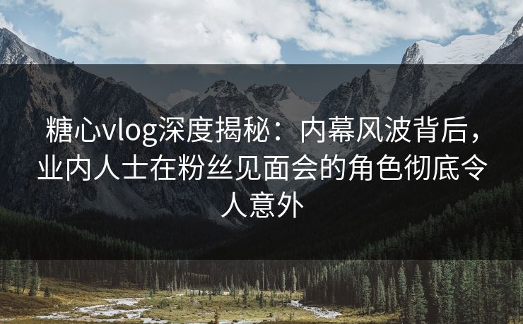 糖心vlog深度揭秘：内幕风波背后，业内人士在粉丝见面会的角色彻底令人意外