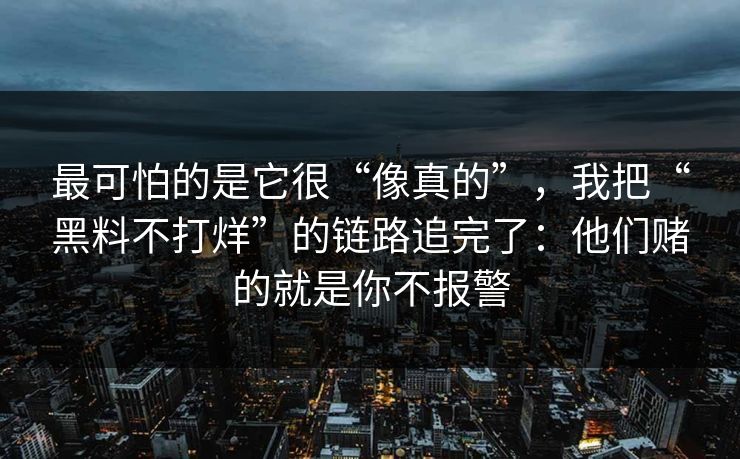 最可怕的是它很“像真的”，我把“黑料不打烊”的链路追完了：他们赌的就是你不报警