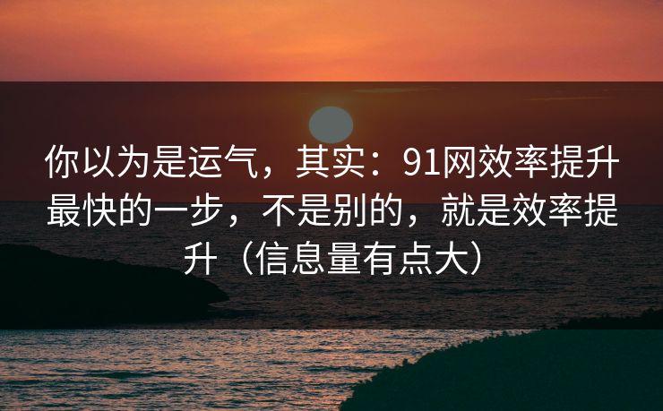 你以为是运气，其实：91网效率提升最快的一步，不是别的，就是效率提升（信息量有点大）